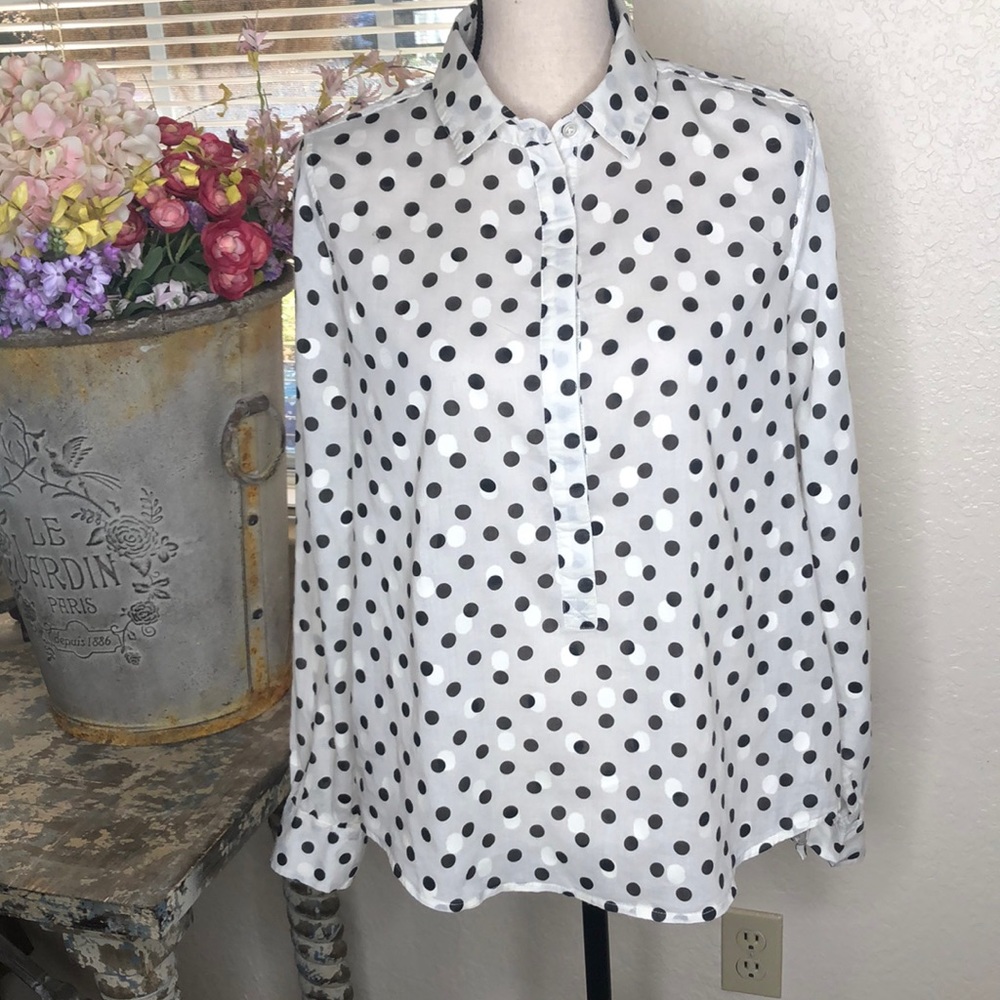J. Crew white with black polka dots Top